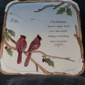 Grasslands Road Christmas Square Decorative Cardinal Plate